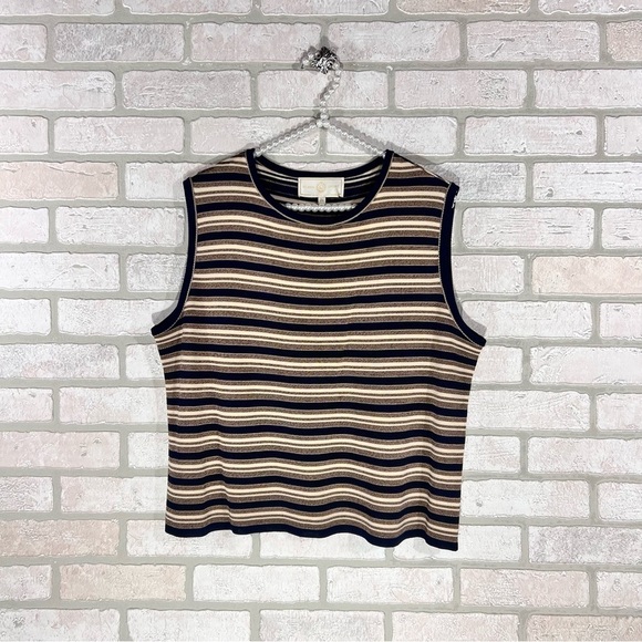 St John Sport Santana Knit Striped Sleeveless Top in Navy, Cream and Gold Size L - Picture 1 of 8